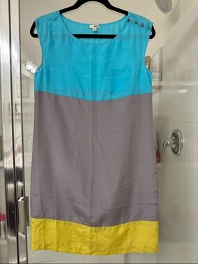 Anthropologie Sleeveless Colorblock Shift Dress - Turquoise, Gray & Yellow